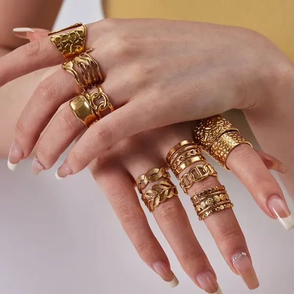 Wholesale PVD Coated Real Gold Plated 18K Gold Solid Color 304 Stainless Steel Streetwear Waterproof Non Tarnish Open Rings