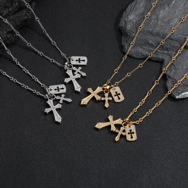 Wholesale Cross-border New Cross Full Diamond Titanium Steel Necklace Men's All-match High-end Sense Woolen Chain Fade-free Jewelry Necklace Women