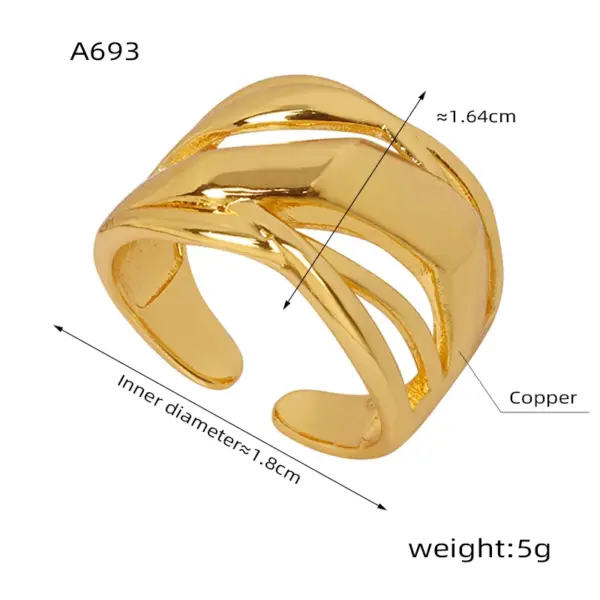 Wholesale Elegant Retro Geometric Copper Plating 18k Gold Plated Open Rings