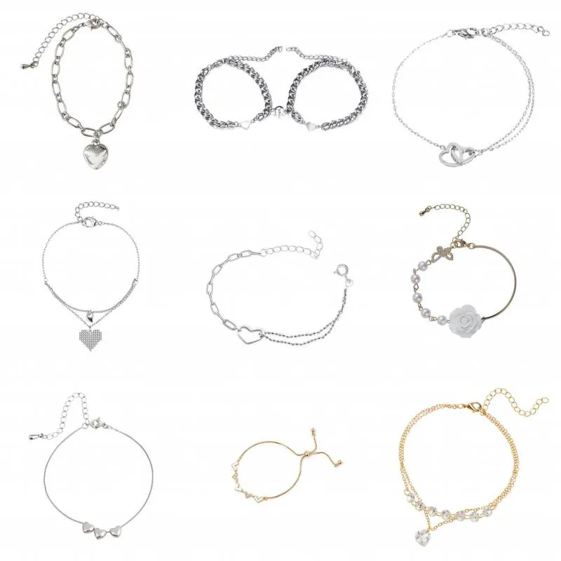 Wholesale Fashion Heart Shape Flower Alloy Titanium Steel Plating Artificial Pearls Rhinestones Women'S Bracelets