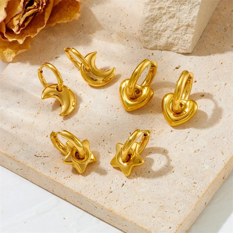 Wholesale 304 Stainless Steel Solid Color PVD Coated 18K Real Gold Plated 18K Gold Simple Style Commute Waterproof Non Tarnish Plating Hoop Earrings