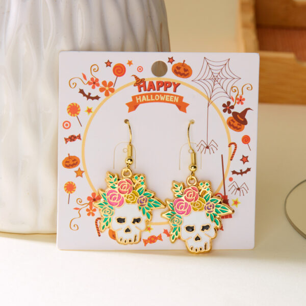 Wholesale Europe and the United States cross-border new Halloween earrings fashion creative Halloween painting oil flowers skull ear hook earrings