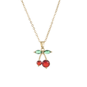 X2664 golden green leaf cherry necklace