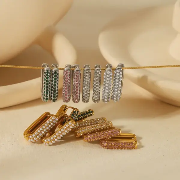 PVD Coated Real Gold Plated 18K Gold Square Rectangle 304 Stainless Steel Vintage Style Waterproof Non Tarnish Ear Studs