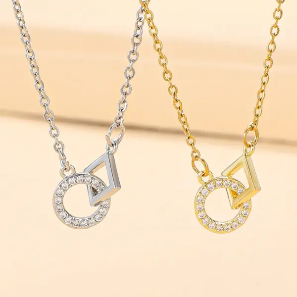 Wholesale Fashion Circle Square Copper Plating Hollow Out Inlay Zircon Pendant Necklace 1 Piece