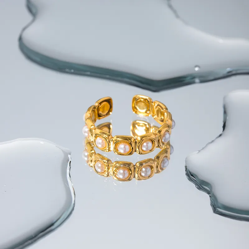 Wholesale PVD Coated Real Gold Plated Geometric 304 Stainless Steel IG Style Waterproof Non Tarnish Open Rings