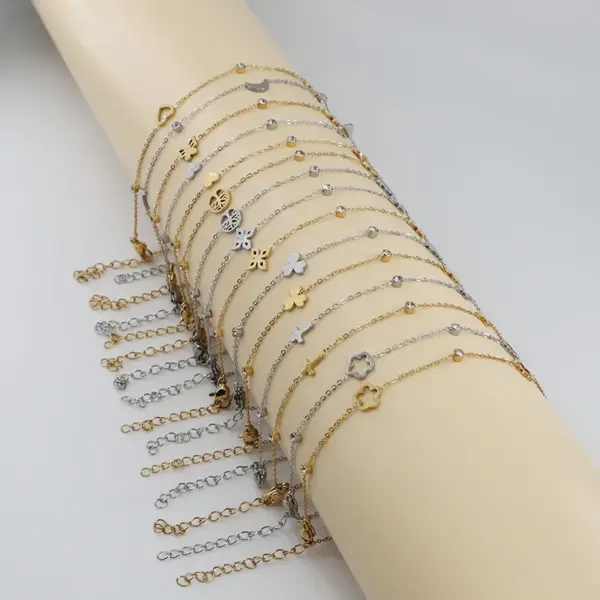 1 Piece Fairy Style Casual Beach Heart Shape Flower Butterfly 304 Stainless Steel lishing Plating Chain Rhinestones Zircon Rack Plated Long-Lasting Plated Vacuum Plating Rack Plated Long-Lasting Plated Vacuum Plating Gold Plated Women's Anklet