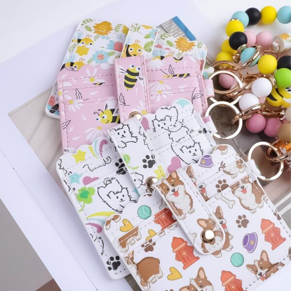 Wholesale Silicone bead bracelet, card holder, keychain, PU tassel beaded printed animal