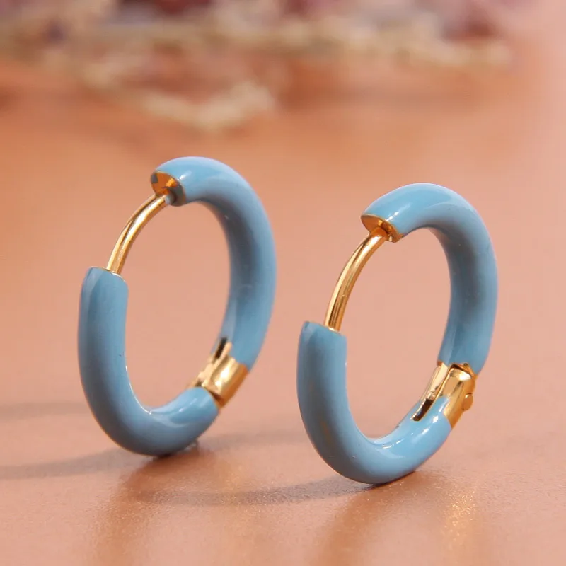 Wholesale 304 Stainless Steel Triangle Circle Heart Shape Electroplated Golden Plated Simple Style Enamel Hoop Earrings