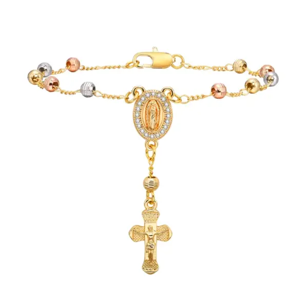Wholesale Brass 18K Gold Plated Elegant Lady Sweet Inlay Portrait Cross Zircon Bracelets