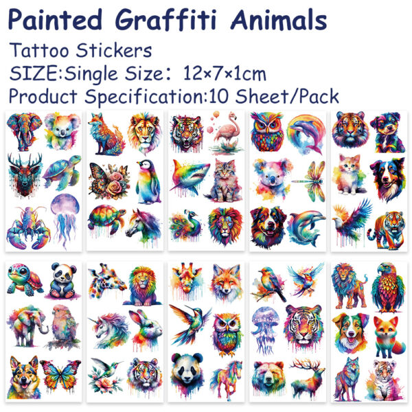 Wholesale 10Pcs/Pack Cartoon Creative Animal Painted Tattoo Stickers Party Party Fun Personalized Face Stickers Arm Stickers