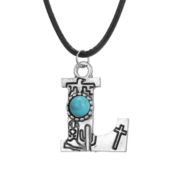 Wholesale Cross-border Alloy English Letter Pendant Necklace Female Western Style Cactus Sunflower Turquoise Chain Amazon