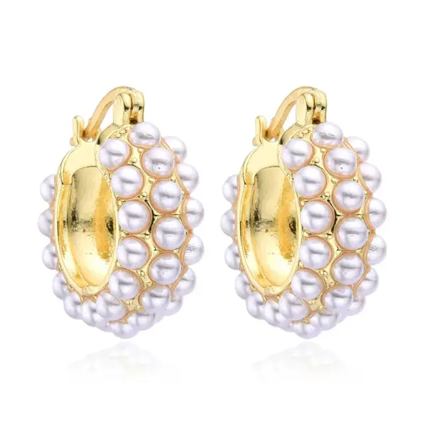Wholesale 1 Pair Retro C Shape Plating Inlay Copper Artificial Pearls Zircon Ear Studs