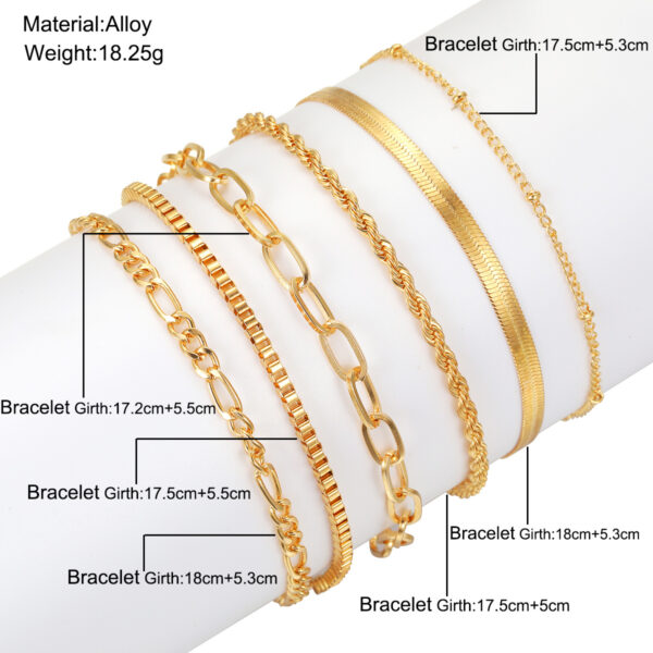 Wholesale European and American Cross-Border Bohemian Normcore Hand Jewelry Metal Chain Women's Set 6 Multi-Layer Chain Simple Bracelets