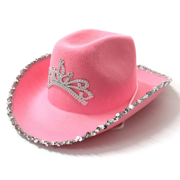 Wholesale Feather-edged letter cowboy hat sequins pink factory spot western cowboy hat pink crown cowboy hat