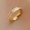 Wholesale Jewelry Fashion Geometric 304 Stainless Steel Zircon Gold Plated Inlay Rings