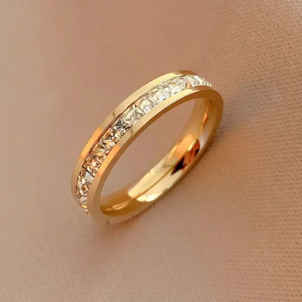 Wholesale Jewelry Fashion Geometric 304 Stainless Steel Zircon Gold Plated Inlay Rings