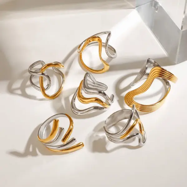 PVD Coated Real Gold Plated Irregular 304 Stainless Steel Modern Style Simple Style Waterproof Non Tarnish Open Rings Rings