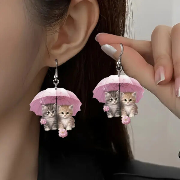 Wholesale Cute Umbrella Kitty Acrylic Earrings 2024 New Romantic Kitty Earrings for Gift