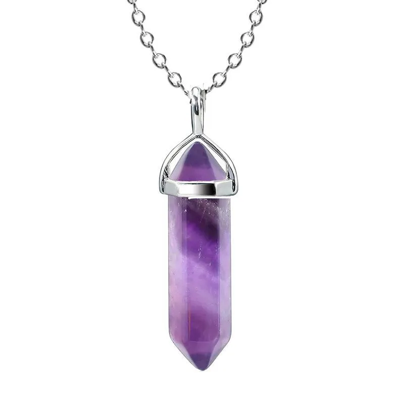 Wholesale Fashion Hexagon Prism Alloy Natural Stone Cable Chain Pendant Necklace In Bulk