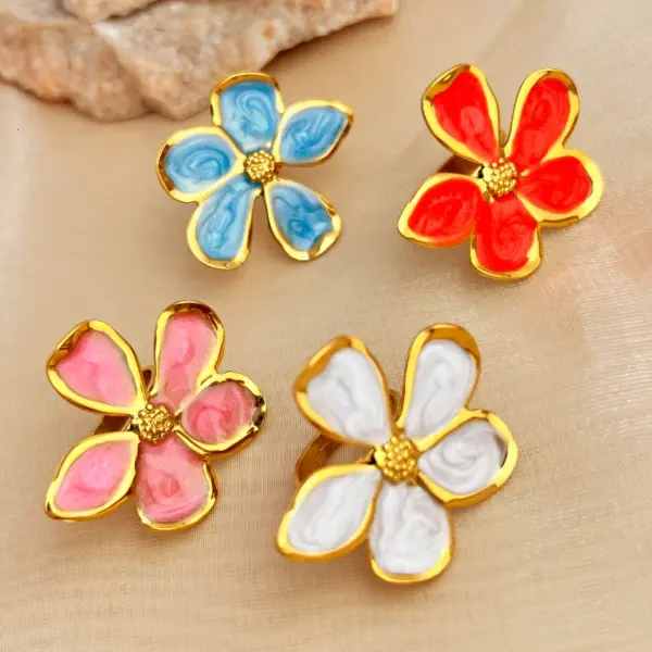 PVD Coated Real Gold Plated 18K Gold Flower 304 Stainless Steel Casual Retro Simple Style Waterproof Non Tarnish Open Rings