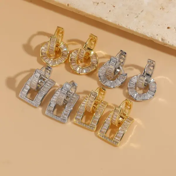 Wholesale 1 Pair Classic Style Geometric Asymmetrical Plating Inlay Copper Zircon 14k Gold Plated Ear Studs