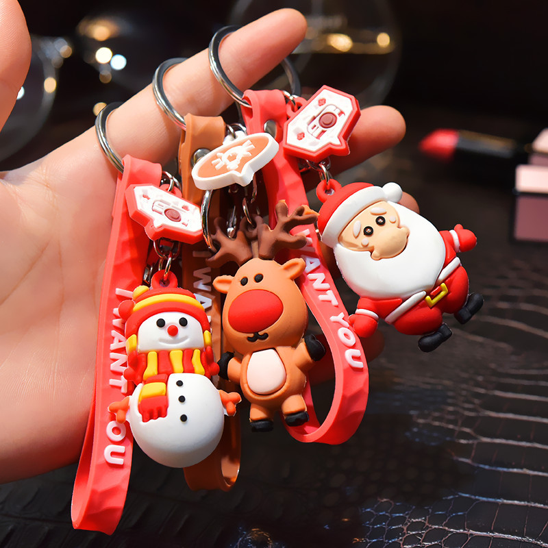Wholesale Cute Christmas Element pvc Soft Glue Keychain Cartoon Elk Snowman