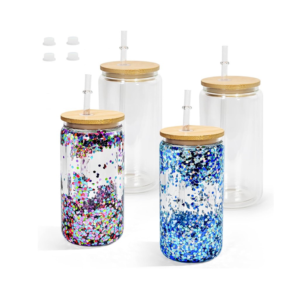 Wholesale Foreign Trade New 16oz Christmas Series Glitter wder Glitter DIY Double-Layer Plastic Mason C Straw C Anti-Fall