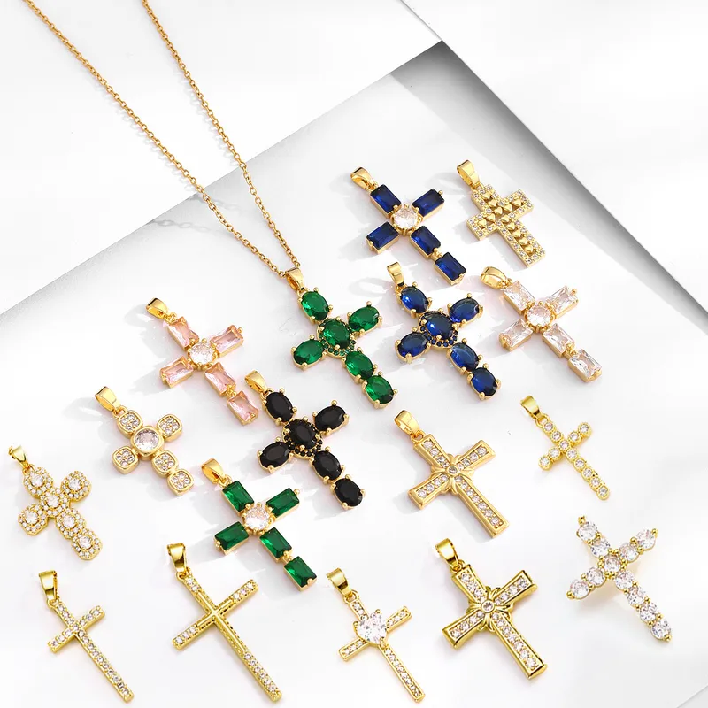 Wholesale Ethnic Style Cross Stainless Steel Inlay Zircon Pendant Necklace
