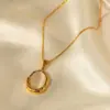 Wholesale 304 Stainless Steel Oval PVD Coated Cat's Eye Stone 18K Real Gold Plated Retro Waterproof Non Tarnish Inlay Pendant Necklace