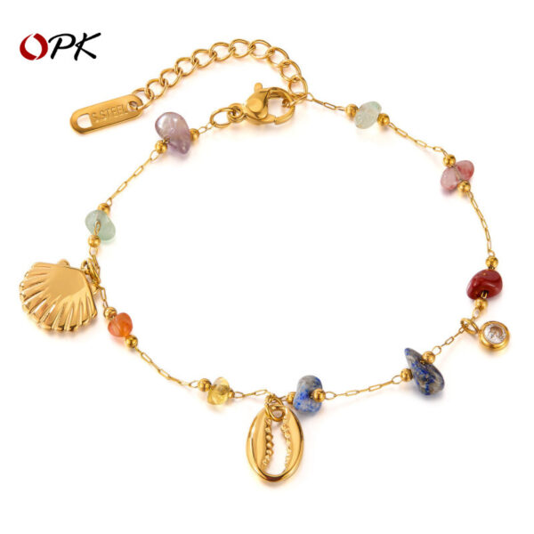Wholesale OPK Europe and the United States INS niche marine style high sense bracelet women's stainless steel shell all-match colored stone titanium steel jewelry