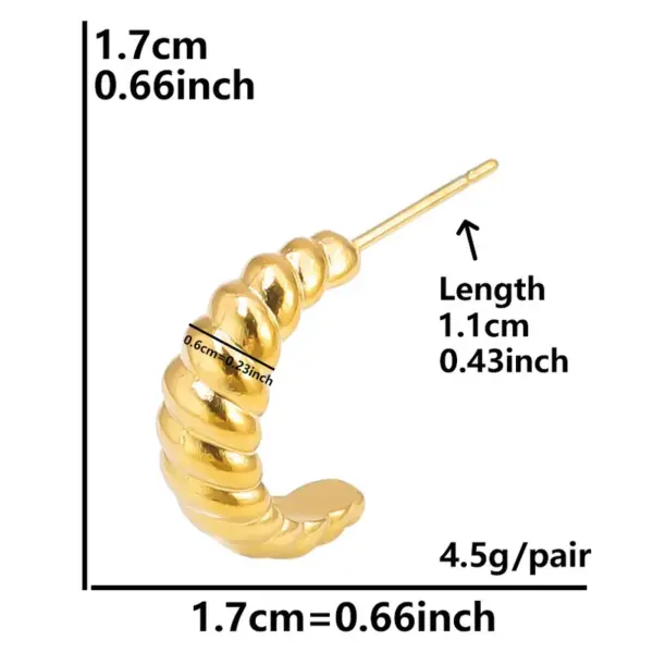 Ion Plating (IP) Real Gold Plated 18K C Shape Solid Color Twist 304 Stainless Steel Basic Modern Style Classic Waterproof Non Tarnish Ear Studs