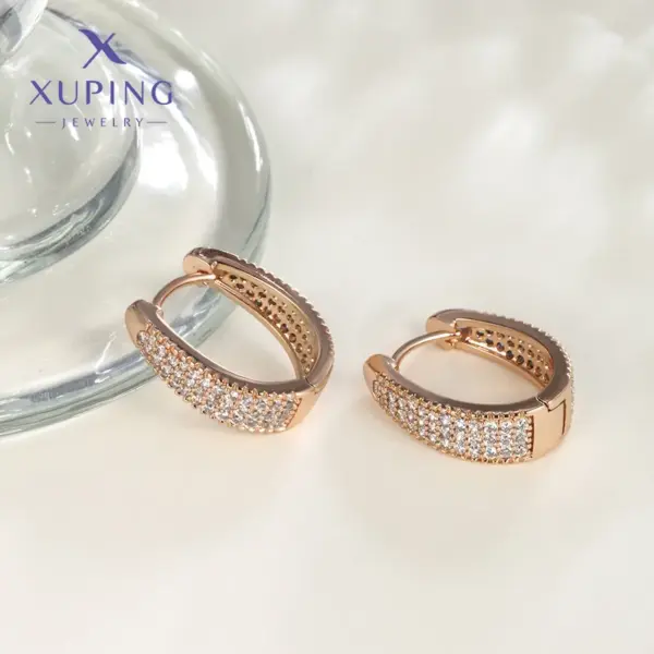 1 Pair XUPING Simple Style Commute Geometric Inlay Copper Artificial Gemstones 18K Gold Plated Earrings