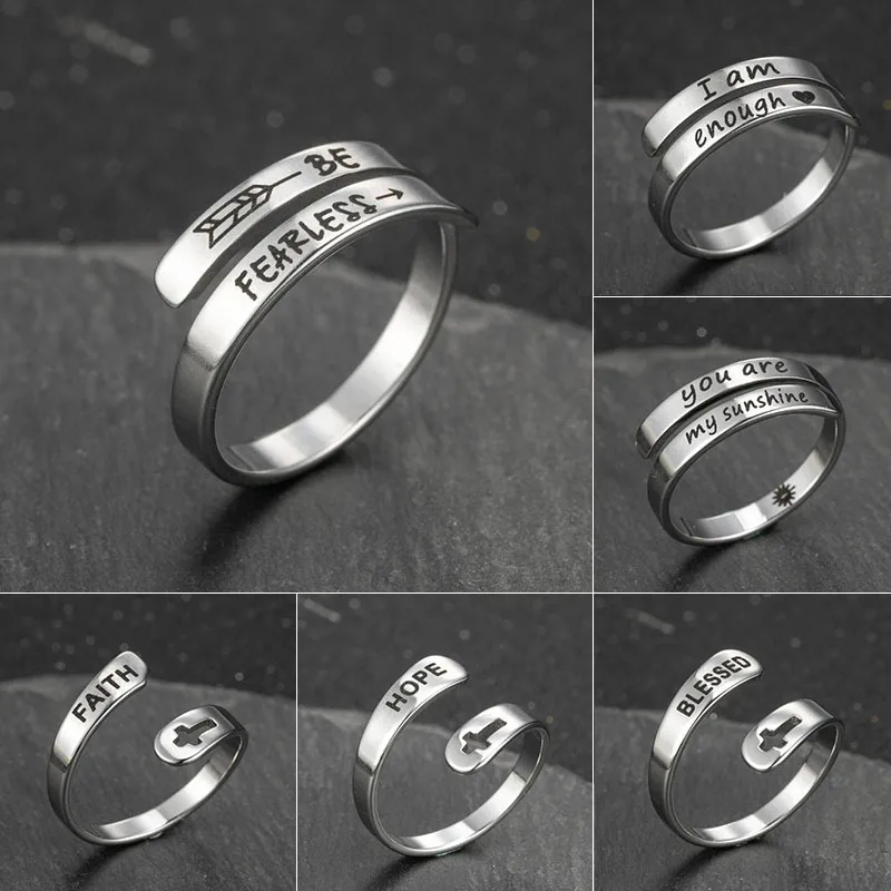 Wholesale PVD Coated 18K Gold Real Gold Plated Letter 201 Stainless Steel Fashion Waterproof Non Tarnish Rings