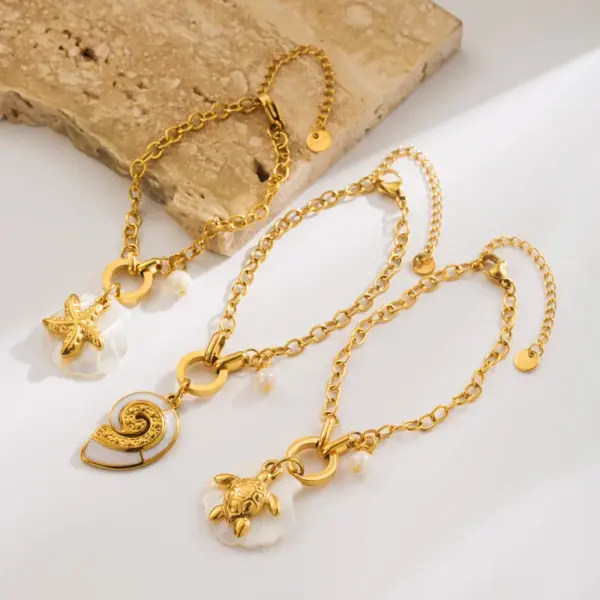 Wholesale Marine Style Starfish Conch 304 Stainless Steel Cable Chain Bracelets In Bulk