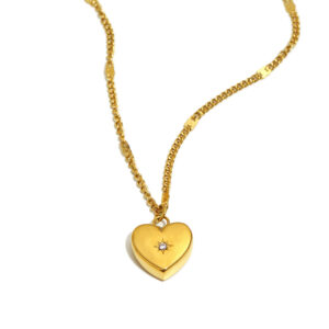 Mini zircon heart-shaped floral necklace - gold - October
