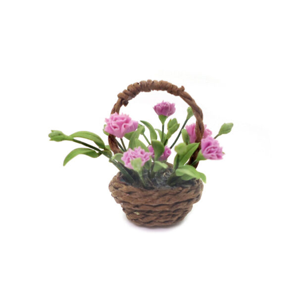 Wholesale 1:12 dollhouse dollhouse mini clay flower craft flower bonsai potted rattan basket Carnation model