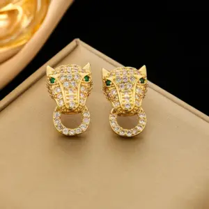 381 Cheetah Head Ear Studs-Gold