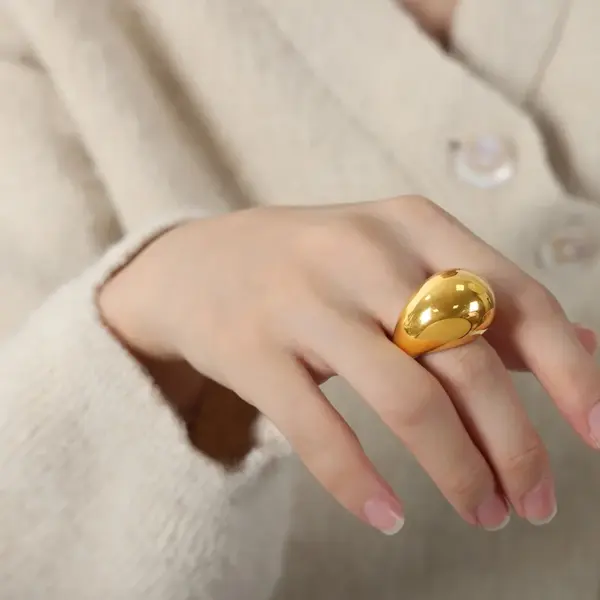 Wholesale 304 Stainless Steel Solid Color PVD Coated 18K Gold Plated Real Gold Plated Casual Retro Modern Style Waterproof Non Tarnish Plating Gold Silver Rings