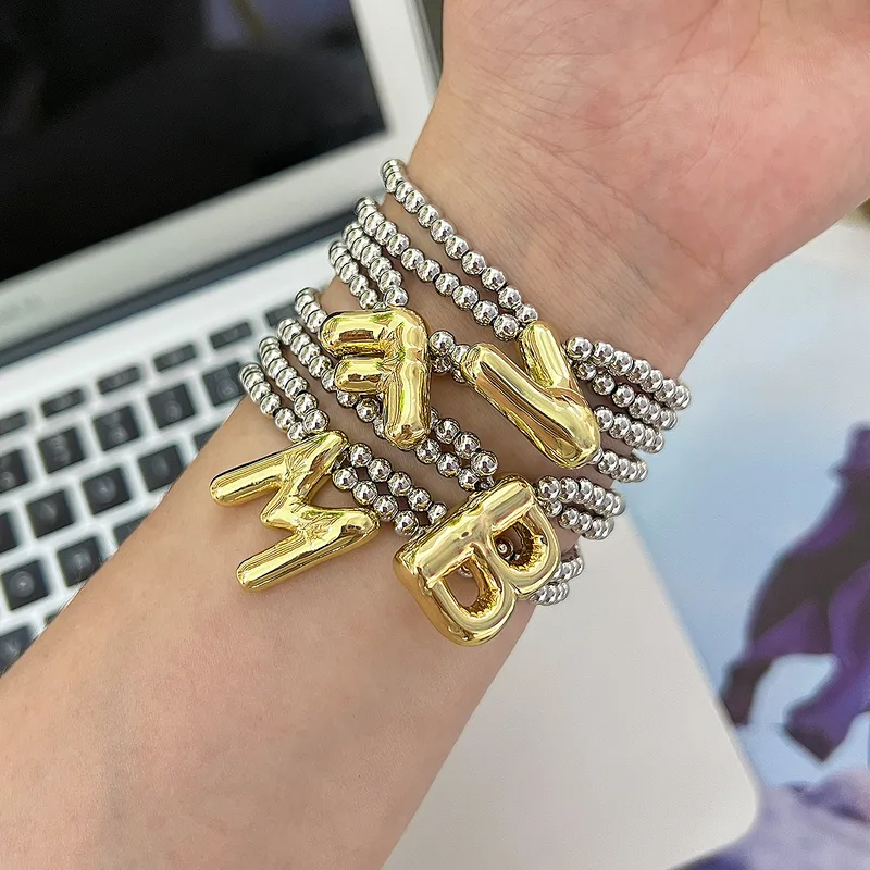 Wholesale Brass 18K Gold Plated Beaded Letter awstring Bracelets