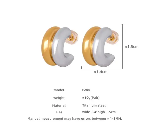 Wholesale 304 Stainless Steel C Shape PVD Coated 18K Gold Plated Real Gold Plated Casual Elegant Simple Style Waterproof Non Tarnish Layered Patchwork Gold Silver Ear Studs