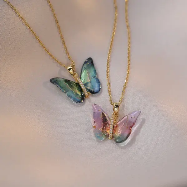 Wholesale Titanium Steel Simple Style Patchwork Butterfly Pendant Necklace