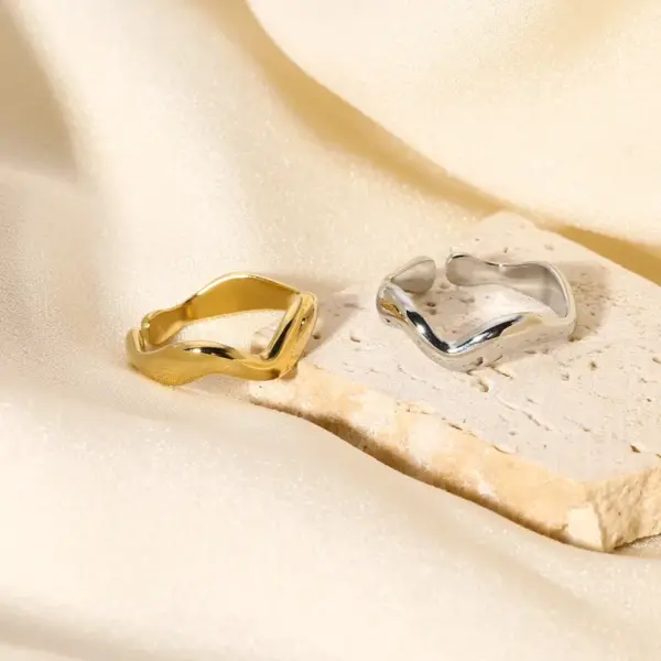 Wholesale PVD Coated Real Gold Plated 18K Gold Solid Color 304 Stainless Steel IG Style Nordic Style French Style Waterproof Non Tarnish Open Rings