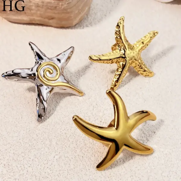 Wholesale Jewelry Hawaiian Starfish 304 Stainless Steel Plating Open Rings