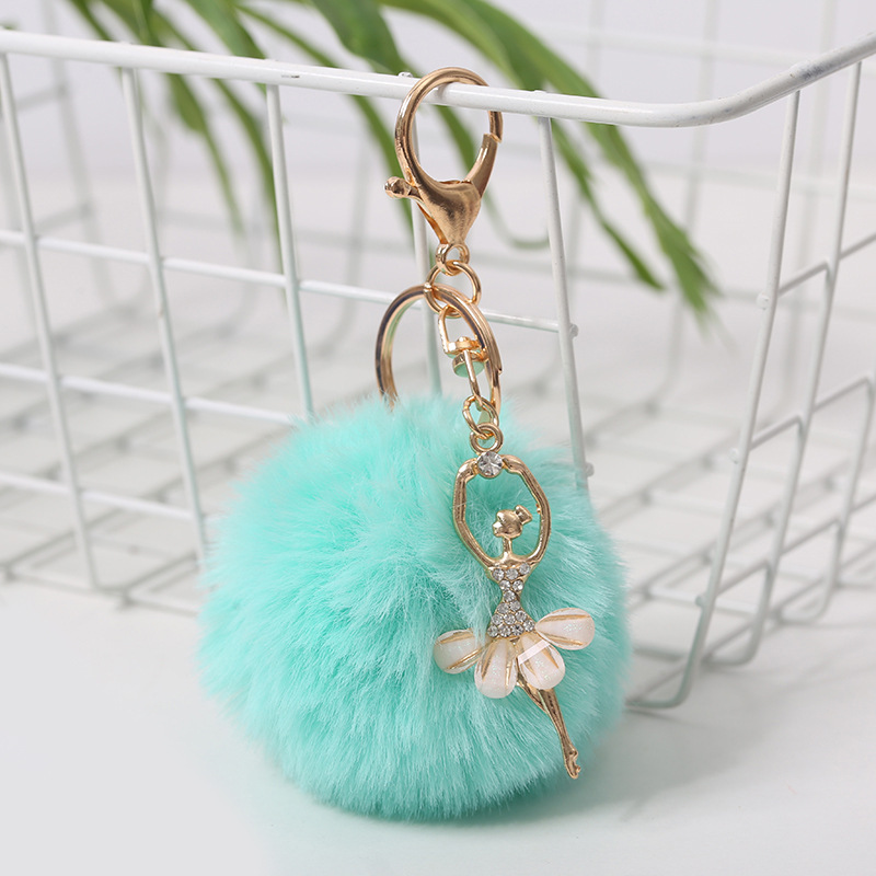 Wholesale Cute rhinestone angel ballet girl fur ball keychain pendant imitation rex rabbit fur ball bag ornaments