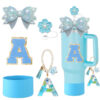 Wholesale Stanley Cup Accessories Dovetail Bow Decoration Color Sequins Resin Pendant Flower Straw Cap Letter Cup Sticker