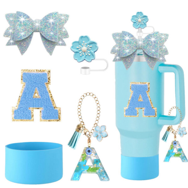 Wholesale Stanley Cup Accessories Dovetail Bow Decoration Color Sequins Resin Pendant Flower Straw Cap Letter Cup Sticker