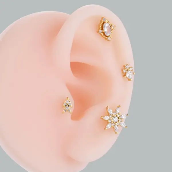 1 Piece Copper Zircon Ear Cartilage Rings & Studs Sector Snowflake Waterproof Non Tarnish Surgical Steel