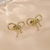 Wholesale 1 Pair Simple Style Classic Style Solid Color Bow Knot Plating 304 Stainless Steel Titanium Steel 18K Gold Plated Ear Studs