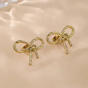 Wholesale 1 Pair Simple Style Classic Style Solid Color Bow Knot Plating 304 Stainless Steel Titanium Steel 18K Gold Plated Ear Studs